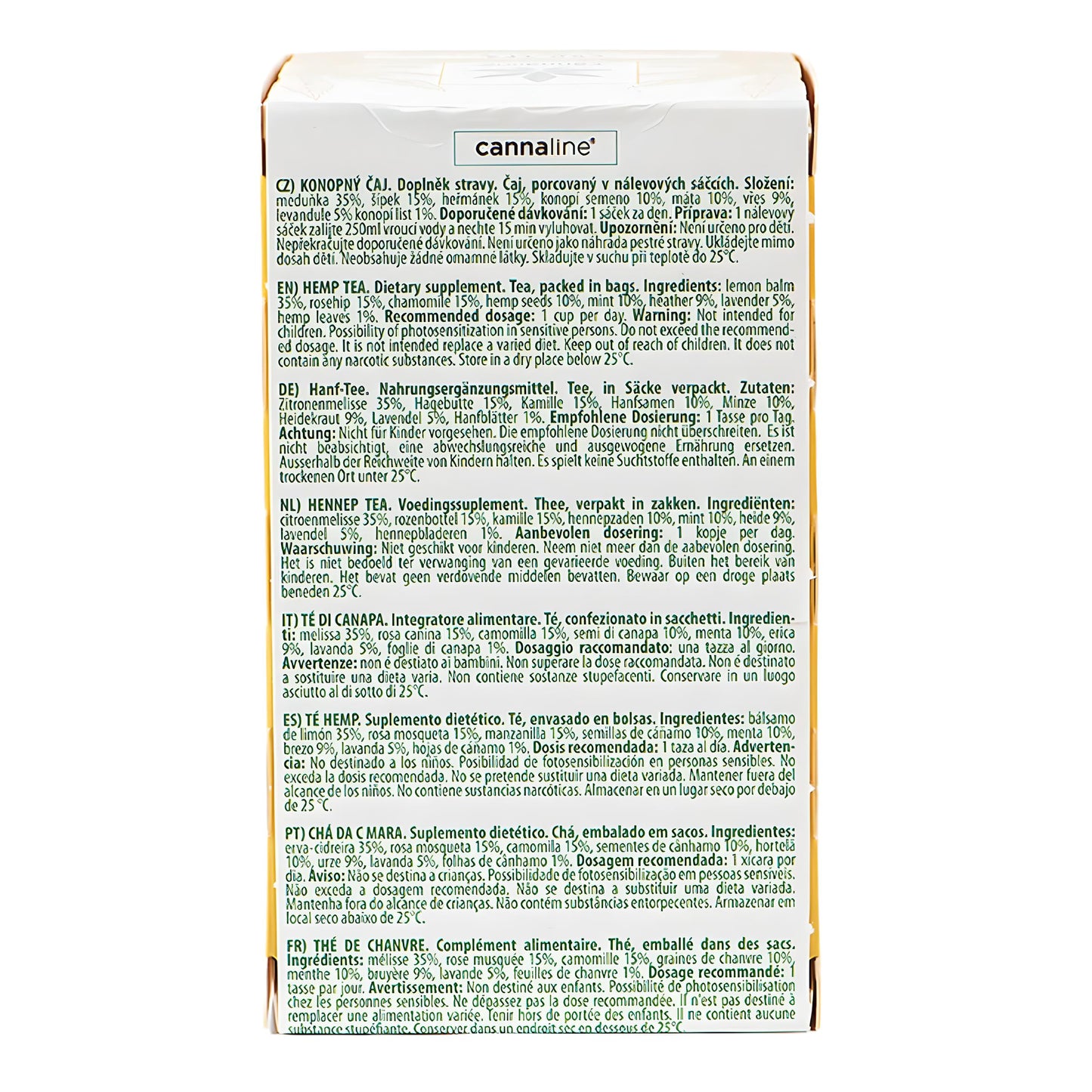 Hanf (40%), Hagebutte (20%), Zitronenmelisse (20%), Kamille (20%)