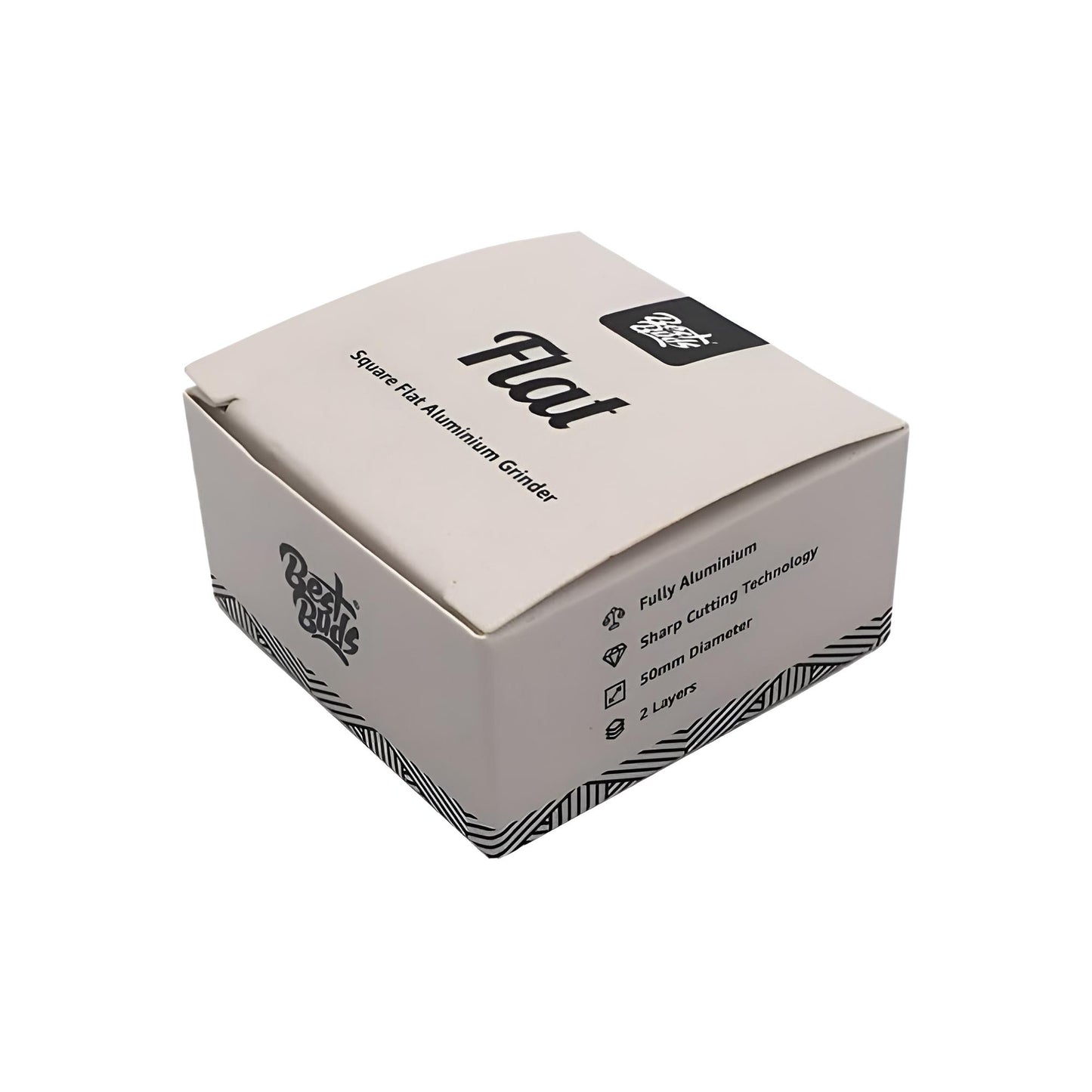 Beste Buds Flacher Aluminium Grinder Schwarz – 2-teilig, 50 mm, Flamingo-Design