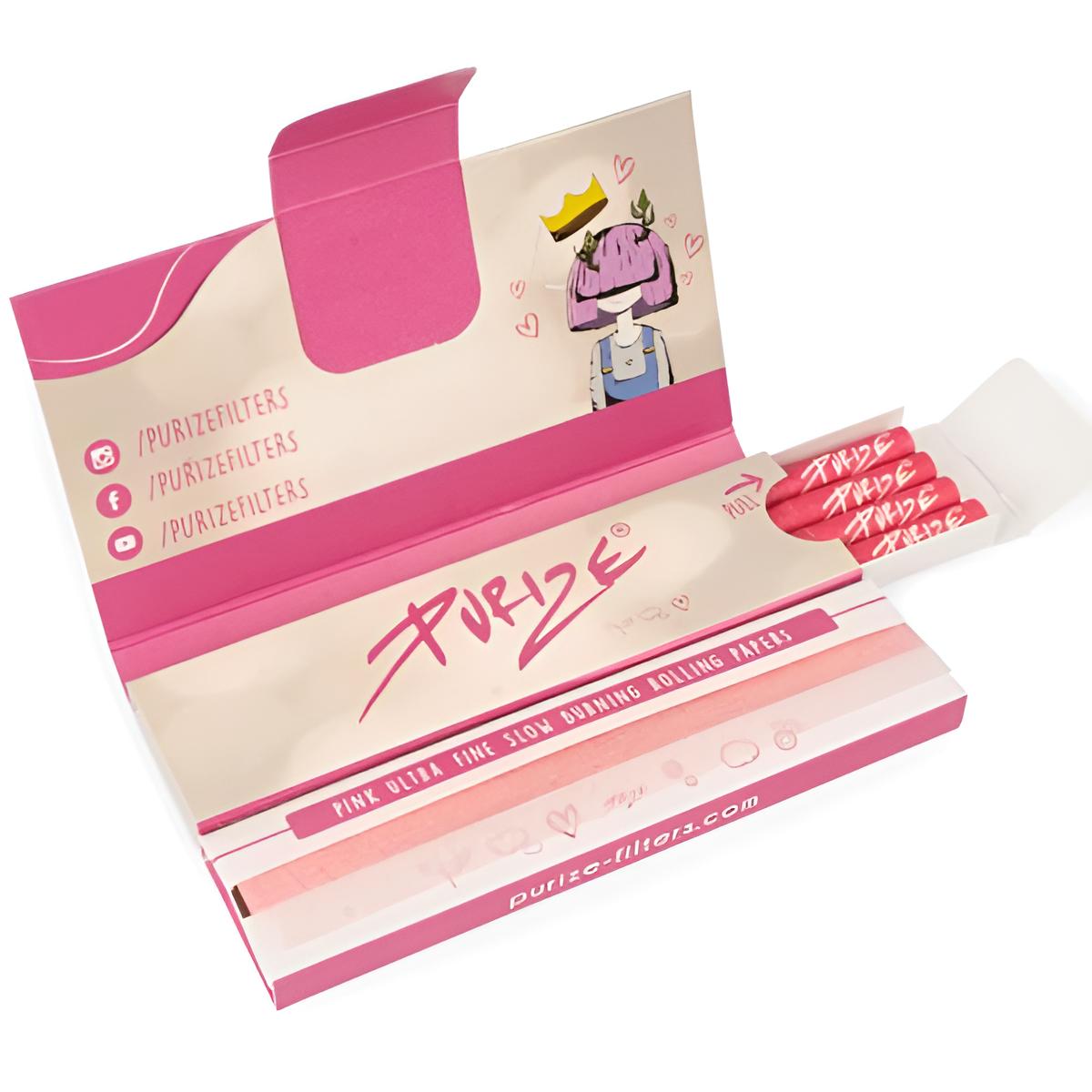 PURIZE® Papers'n'Tips Pink – 12er Display mit Aktivkohlefiltern & King Size Papers
