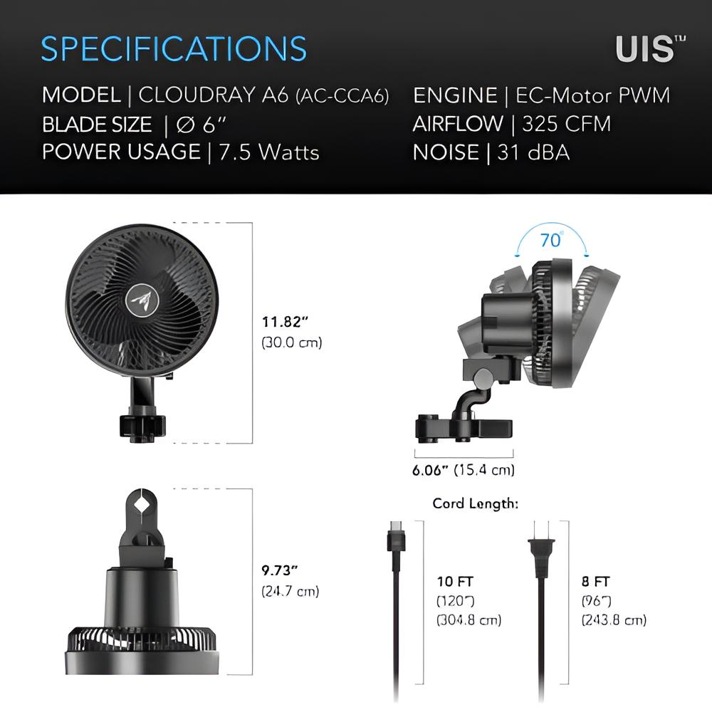 AC Infinity CLOUDRAY A6 Gen 2 – Clip-Ventilator 150 mm