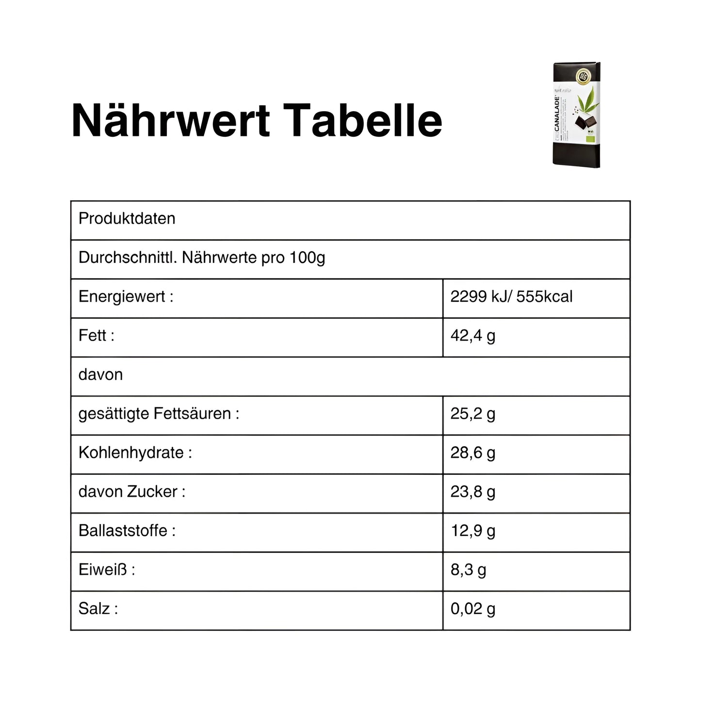 Canalade Zartbitterschokolade – 100g Bio-Hanf