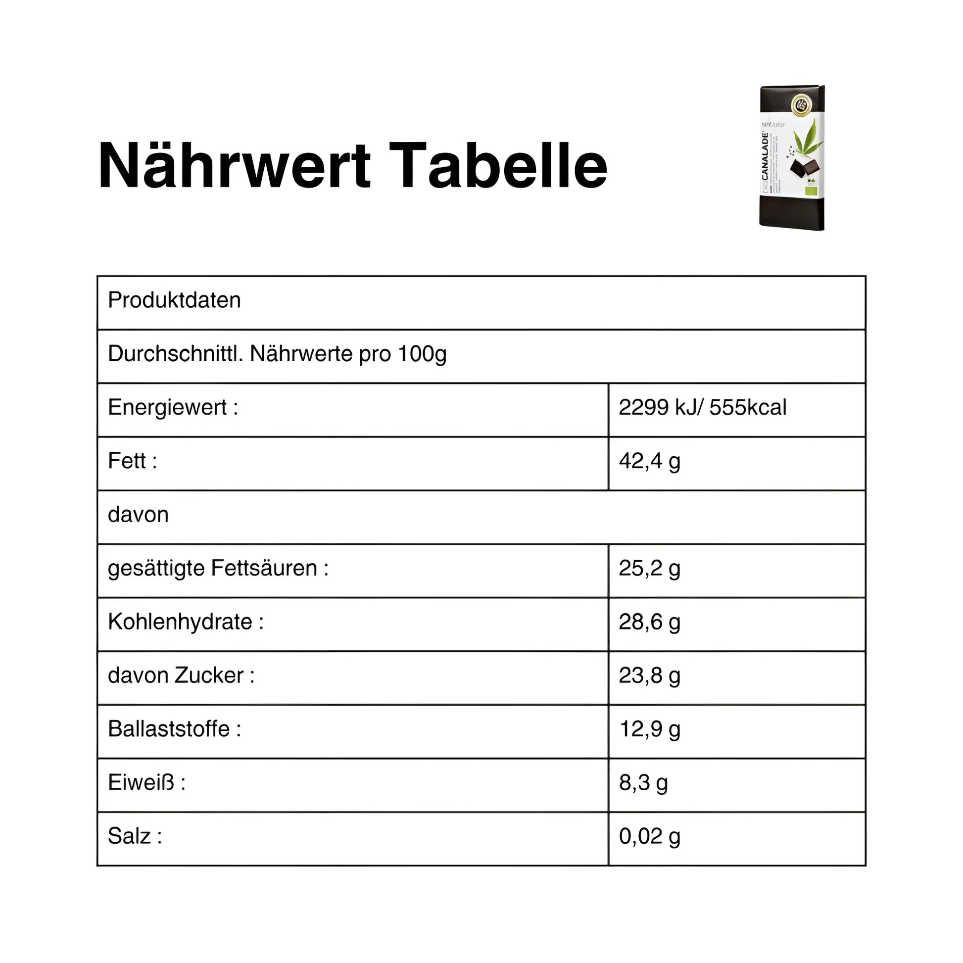 Canalade Zartbitterschokolade – 100g Bio-Hanf