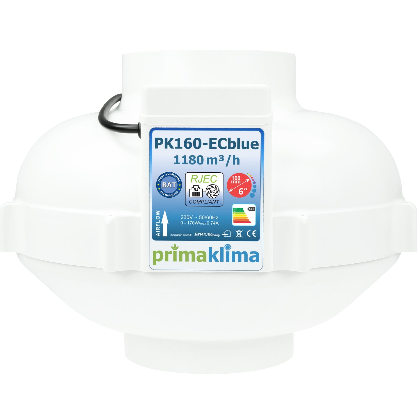 Primaklima PK160-ECblue Rohrventilator 160mm 1180m³/h