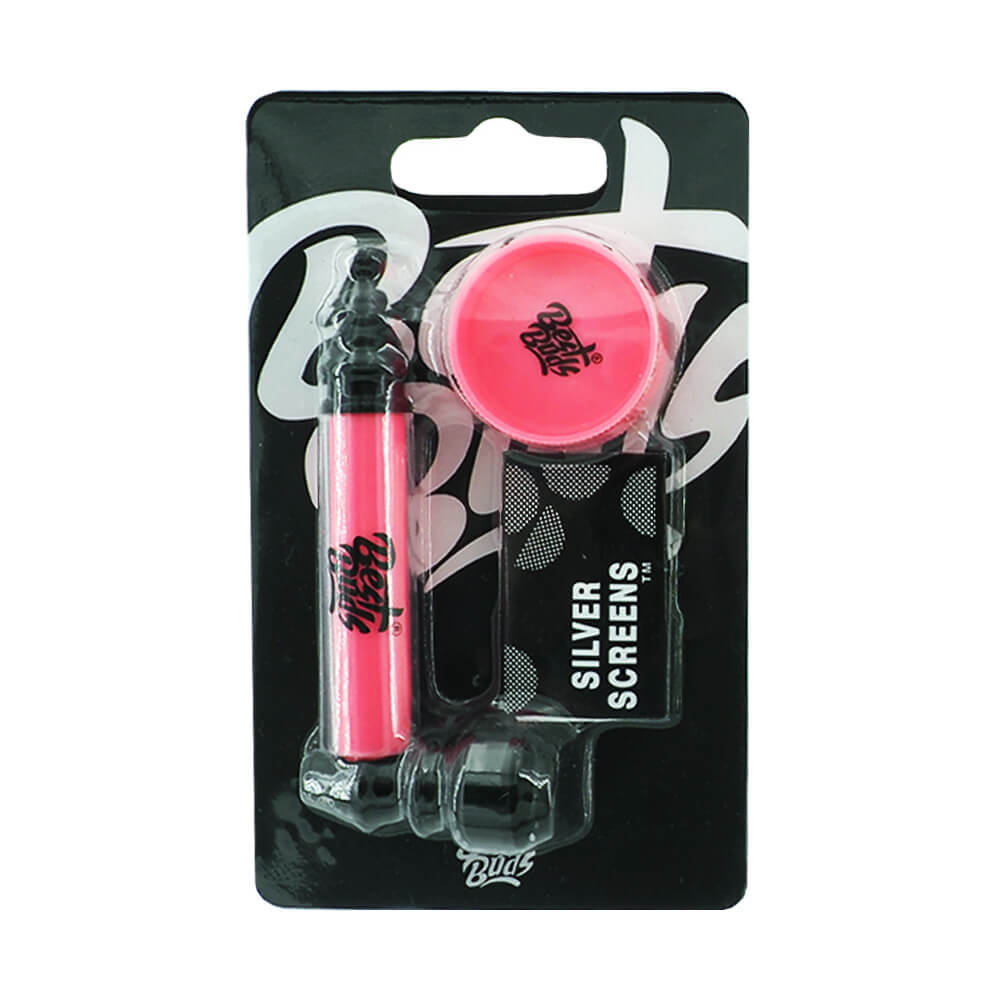 Plastic-Metal Pipe mit Mini Grinder und Sieb pink