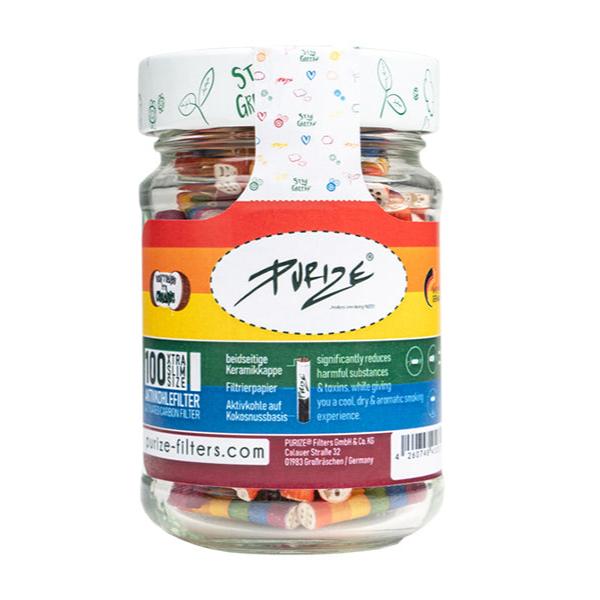 PURIZE® "We Love Diversity" Aktivkohlefilter – 100er Glas, XTRA Slim 6 mm